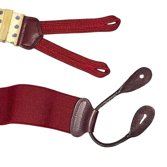 Trafalgar Cream & Burgundy Men's Suspenders With Floral Pattern & Leather points - Picture 6 of 6